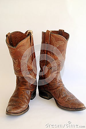 Brown Leather Cowboy Boots Stock Photo