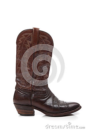 Brown leather cowboy boots on white Stock Photo