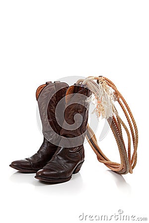 Brown leather cowboy boots on white Stock Photo