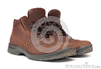 Brown leather dirty shoes Stock Photo