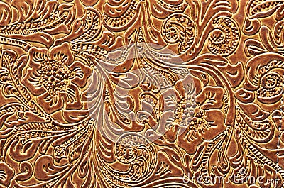 Brown Leather Embossed with a Floral Pattern Stock Photo