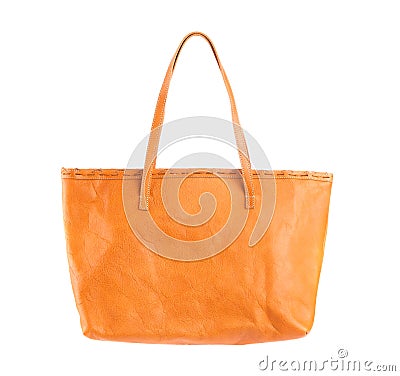 brown leather holding female fashion hand bag isolated background Stock Photo