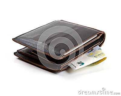 Brown leather purse with euro money Stock Photo