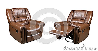 Brown Leather recliner chair isolated on white background Stock Photo