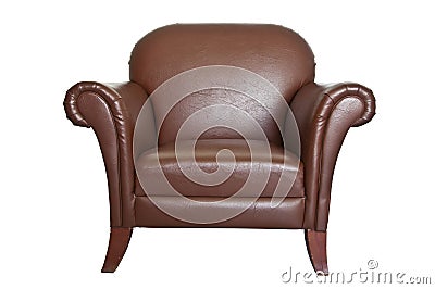 Brown leather sofa on white background. Stock Photo