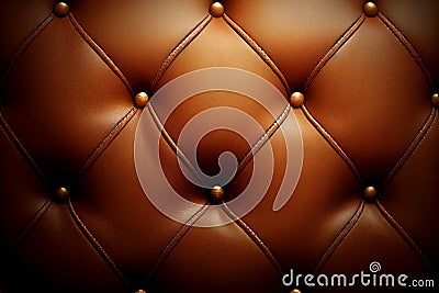 Brown leather upholstery with buttons, texture background. Generative AI Stock Photo