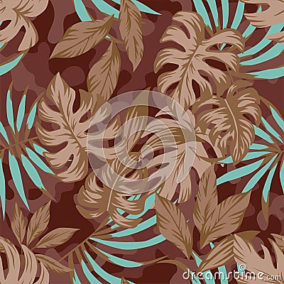 Brown leaves on camo background Vector Illustration