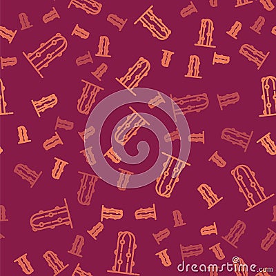 Brown line Cactus icon isolated seamless pattern on red background. Vector Stock Photo