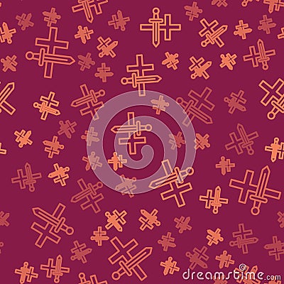 Brown line Crusade icon isolated seamless pattern on red background. Vector Vector Illustration