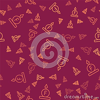 Brown line Force of physic formula calculation icon isolated seamless pattern on red background. Vector Vector Illustration