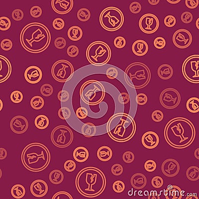 Brown line Fragile broken glass symbol for delivery boxes icon isolated seamless pattern on red background. Vector Vector Illustration