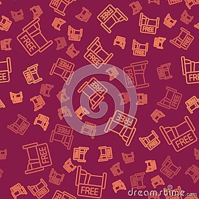 Brown line Free overnight stay house icon isolated seamless pattern on red background. Vector Vector Illustration