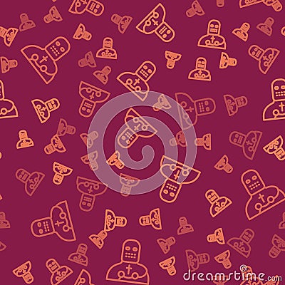 Brown line Knight crusader icon isolated seamless pattern on red background. Vector Vector Illustration