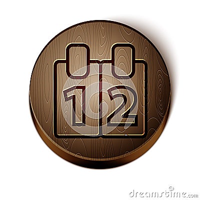 Brown line Mathematics function cosine icon isolated on white background. Wooden circle button. Vector Vector Illustration