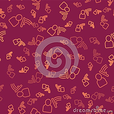 Brown line Police beat human icon isolated seamless pattern on red background. Abuse of authority. Protests Vector Illustration