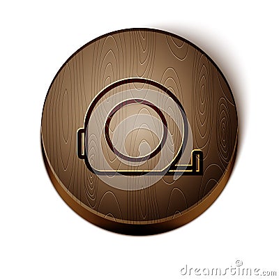 Brown line Roulette construction icon isolated on white background. Tape measure symbol. Wooden circle button. Vector Vector Illustration