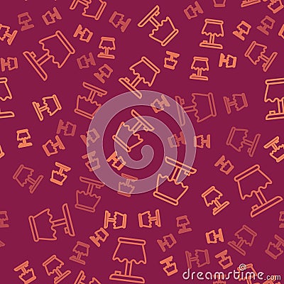 Brown line Table lamp icon isolated seamless pattern on red background. Vector Vector Illustration