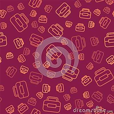 Brown line Toolbox icon isolated seamless pattern on red background. Tool box sign. Vector Vector Illustration