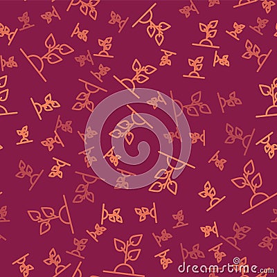 Brown line Volunteer team planting trees icon isolated seamless pattern on red background. Represents ecological Stock Photo