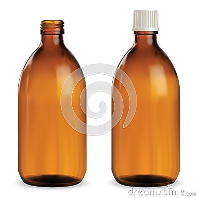 Brown Medical Bottle. Amber Glass Vial. Syrup Jar Vector Illustration