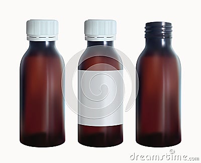 Brown medical bottle with a lable. Vial glass template. Isolated vector. Vector Illustration