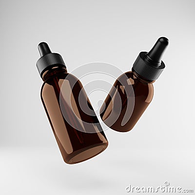 brown medical oil glass bottle isolated on white background. Stock Photo