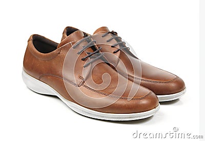 Brown mens shoes pair isolated on white.Elegant claaasic shoes Stock Photo