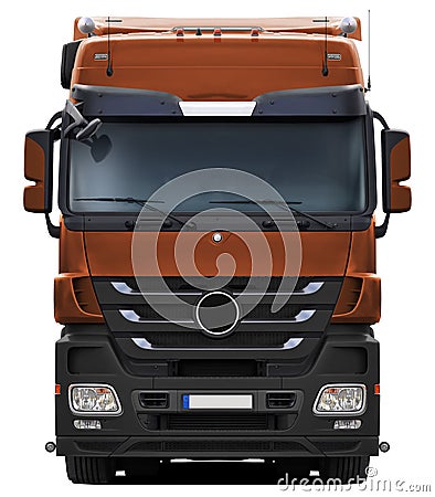 Brown Mercedes Actros truck with black plastic bumper. Stock Photo