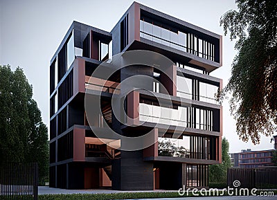 Brown modern contemporary design building with tree real estate Stock Photo
