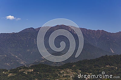 Brown mountain near Kangchenjunga mountain that view in the morning in Sikkim, India. Stock Photo