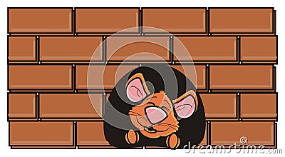 Brown mouse peeking out from a hole in the wall Stock Photo