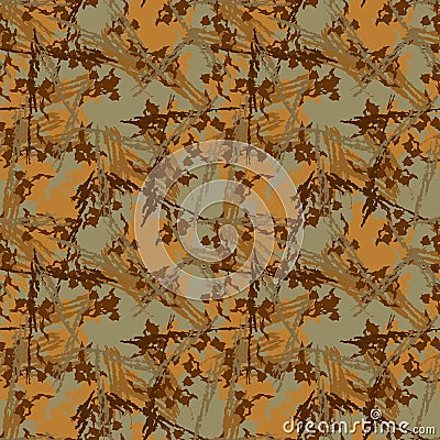 Brown mud camouflage is a seamless pattern with spots and cracks on green background Vector Illustration