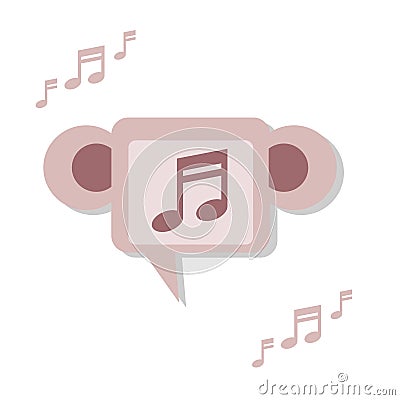 Brown music sign icon with ears.Monkey ears icon. Isolated image on a white background. Vector Illustration