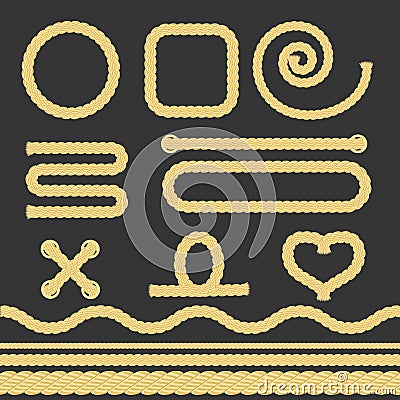 Brown Nautical Rope Set on a Dark Background. Vector Vector Illustration