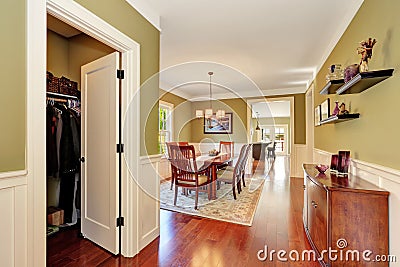 Brown and olive tones dining room interior Stock Photo