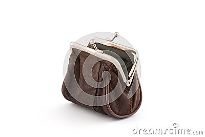 Brown open purse isolated on white background Stock Photo