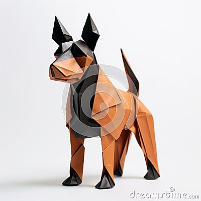 Origami German Terrier: A Detailed Paper Dog Sculpture Stock Photo