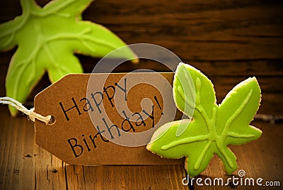 Brown Organic Label With English Text Happy Birthday Stock Photo
