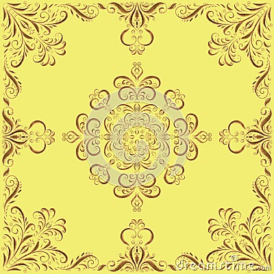 Dark brown ornament on light yellow background. Stock Photo