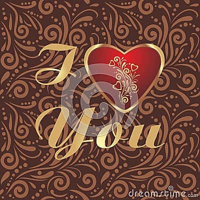 Brown ornamental pattern with shining heart to the valentines day Vector Illustration