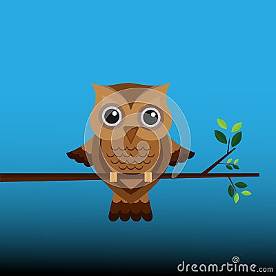 Brown owl on a branch Vector Illustration