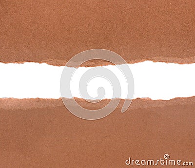 Brown package paper torn to reveal white panel ideal for copy sp Stock Photo