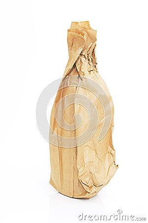 Brown paper bag with a bottle Stock Photo