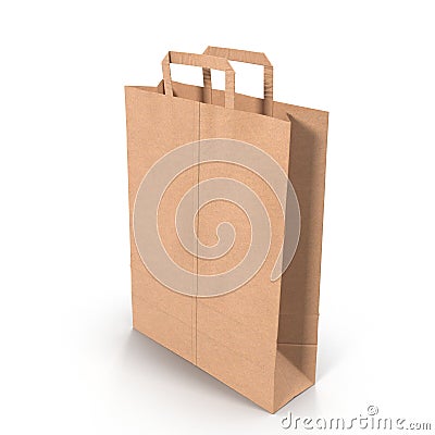 Brown paper bag on white. 3D illustration Cartoon Illustration