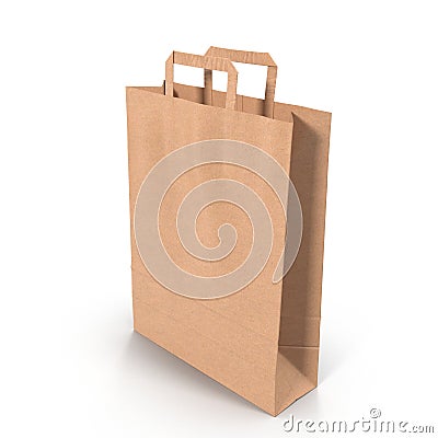 Brown paper bag on white. 3D illustration Cartoon Illustration