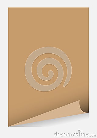 Brown a4 paper blank curl corner template isolated on white background, sticker sheet of paper curl brown a4 paper template frame Vector Illustration