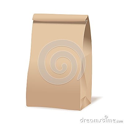 Brown paper food bag package. Realistic vector mockup template. Vector packaging design. Vector Illustration