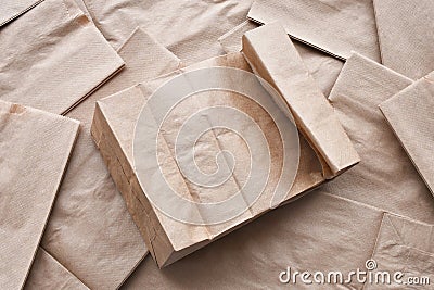 Brown Paper Lunch Bag Close Up Stock Photo