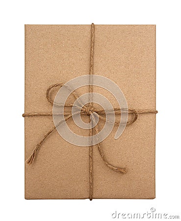 Brown paper package tied with string Stock Photo