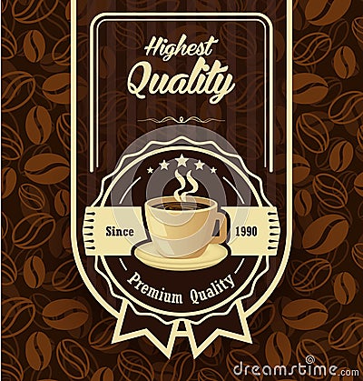 Brown pattern background with coffee label Vector Illustration